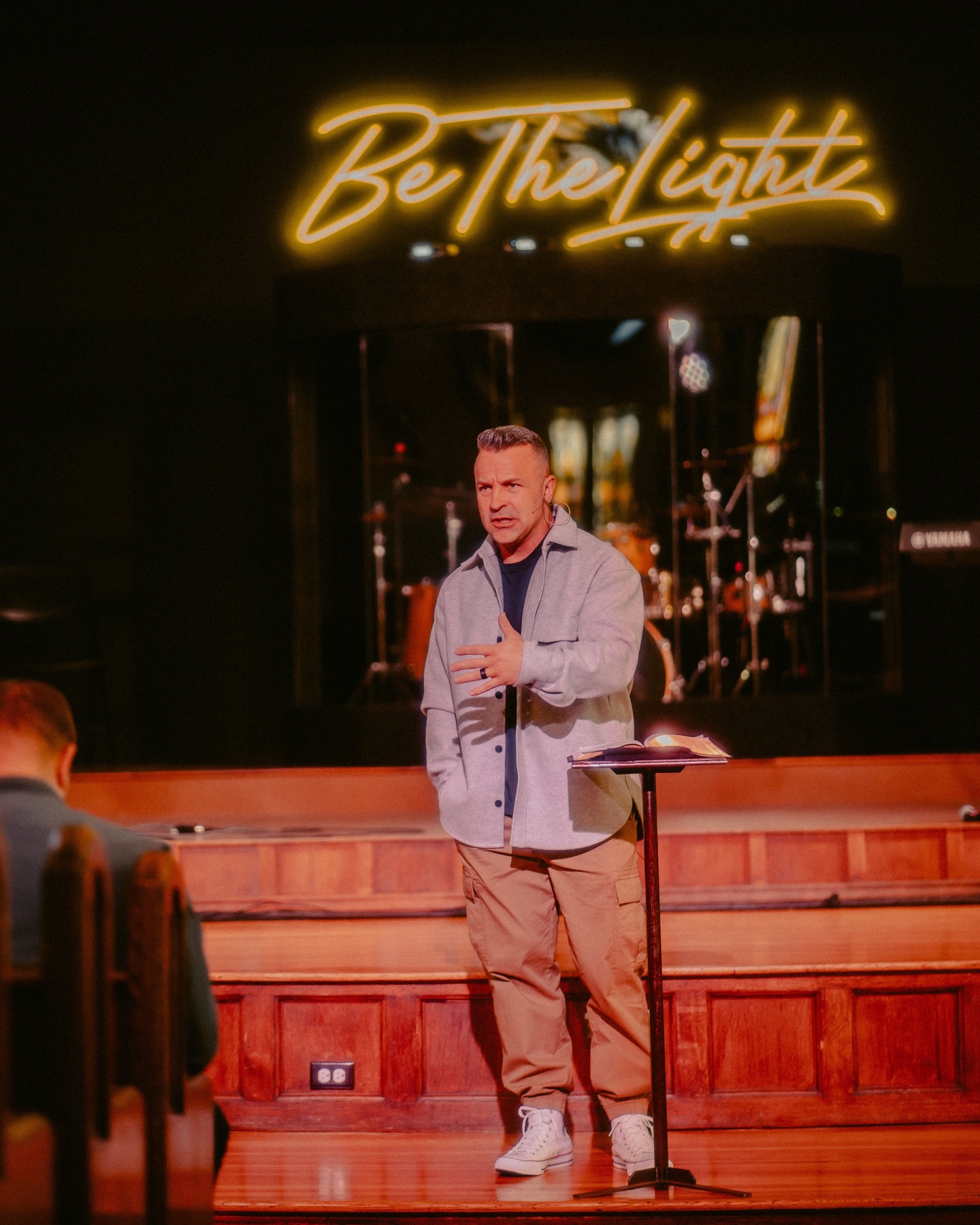 A pastor preaching during a church service